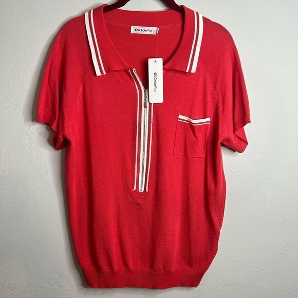 Red Collared Quarter Zip Lightweight Sweater - Picture 4 of 9